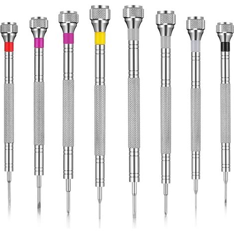 Jeu de 8 tournevis de précision, jeu de tournevis de bijoutier, réparation de montres (0,6-1,6 mm), tournevis miniatures adaptés aux montres, lunettes, bijoux et appareils électroniques. (1/4)
