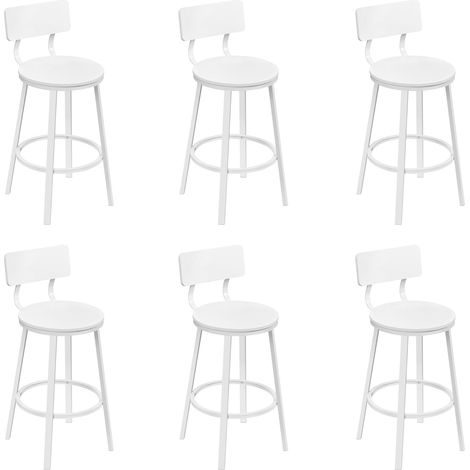 WOLTU Set di 6 Sgabelli da Bar con Schienale in Stile Industriale Vintage con Poggiapiedi Forma Rotonda, Bianco