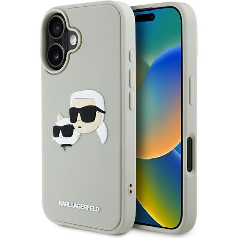 Karl Lagerfeld 3D Gummi Doppelköpfe Beige iPhone 16 Hülle (1/5)