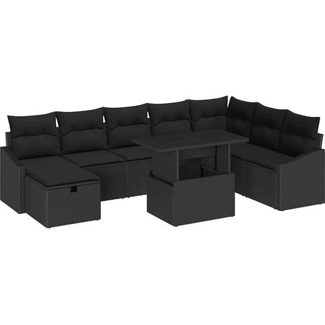 Maison Exclusive - Garten-Sofa-Set 9 pcs Schwarz Poly-Rattan