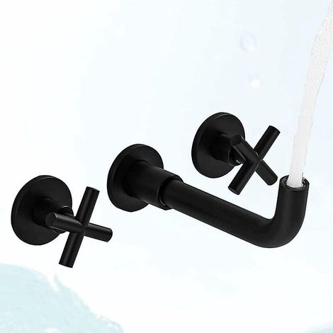 mitigeur De Lavabo Robinet De Salle De Bain Mural Noir Mat Mitigeur De Lavabo En Laiton Double Poigne (1/5)