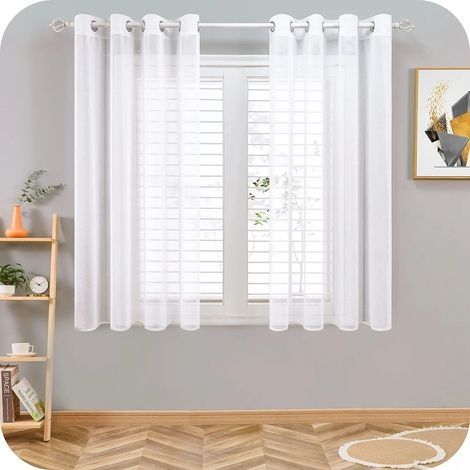 Weißer, transparenter Vorhang, 140 x 160 cm, Leinenoptik, mit Ösen, kurze, transparente Gardinen für Schlafzimmer, Kinderzimmer, kleine Fenster, Küche, 2er-Set (1/4)