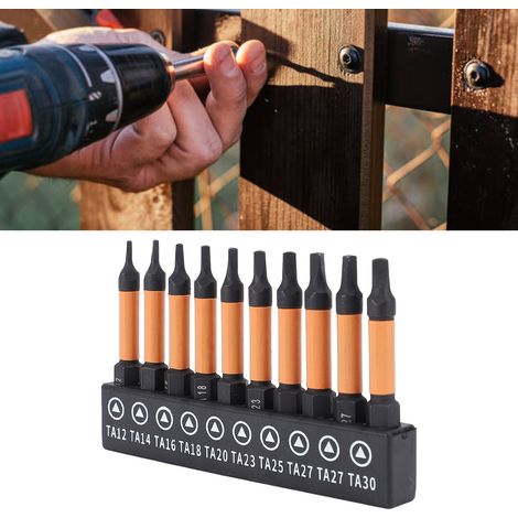 Coffret de 10 pièces + support de rangement, jeu de tournevis triangulaires, embouts triangulaires S2 de 50 mm, tige hexagonale de 6,35 mm (1/4 pouce), TA12, TA14, TA16, TA18, TA20, TA23, TA25, TA27,  (1/5)