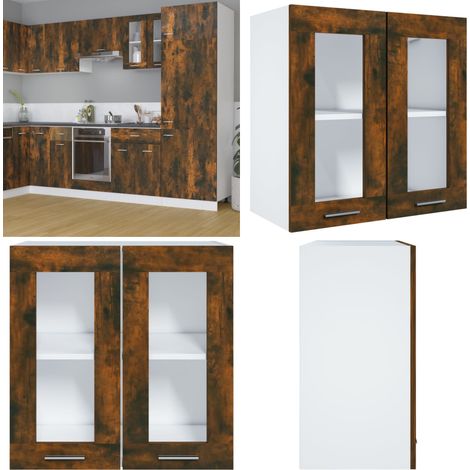 Armoire vitrée suspendue Chêne fumé 60x31x60 cm Bois ingénierie - Armoire Suspendue - Meuble De Cuisine - Rangement Cuisine - Étagères Murales - Armoire Vitrée - Home & Living (1/5)