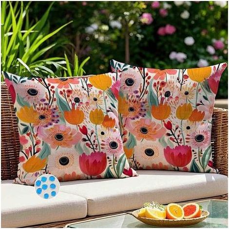 Housse de Coussin 40x40 Extérieure Imperméable Motif Floral D'extérieur Taie d'oreiller Decoratif Coloré Plante Housse Coussin pour Jardin Chaise Sofa Canapé Salon Chambre Maison Décoration Lot de 2 (1/5)