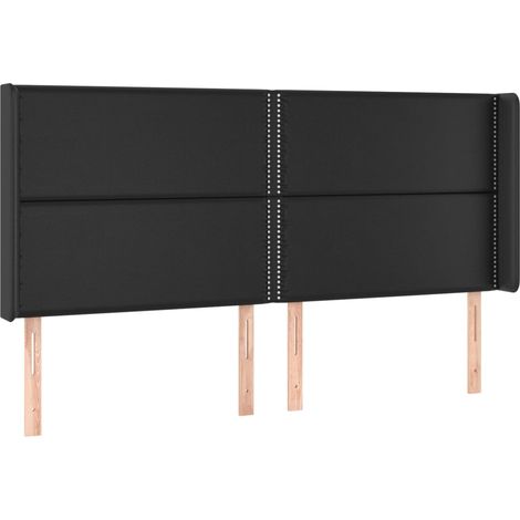 Tête de lit accessoire couchage chambre à coucher meuble avec rebord latéral 203 x 16 x 118/128 cm synthétique noir TDL0204501