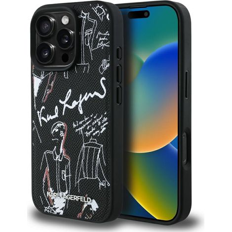 Funda MagSafe Karl Lagerfeld con estampado granulado y logotipo para iPhone 16 Pro Max, color negro. (1/5)