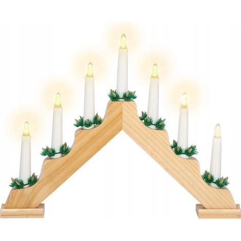 CANDELABRO AVVENTO IN LEGNO SETTE BRACCI LUCI LED NATALIZIE 30 cm (1/5)