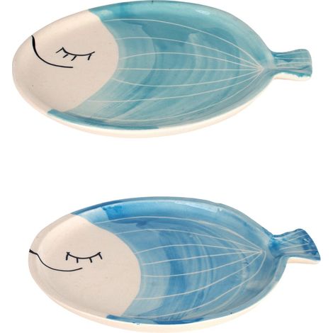 Plateau à poisson décoratif en céramique, lot de 2, design moderne pour la maison, idéal comme cadeau ou décoration intérieure.