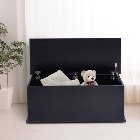 Cassapanca/baule portagiochi di grandi dimensioni con cerniera di chiusura, in legno, 100 x 40 x 40 cm, nera.