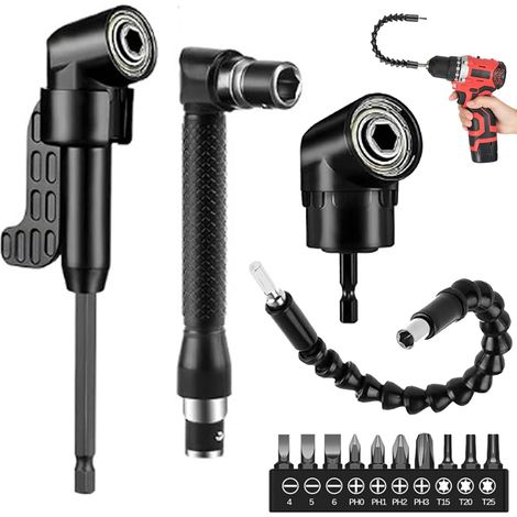 14 Pièces Renvoi Angle Visseuse Kit avec Clé L et Porte Embouts Magnétiques Changement Rapide, Porte-Adaptateur Tournevis Coudé 105°, Rallonge Perceuse Flexible pour Espaces Confinés (1/5)