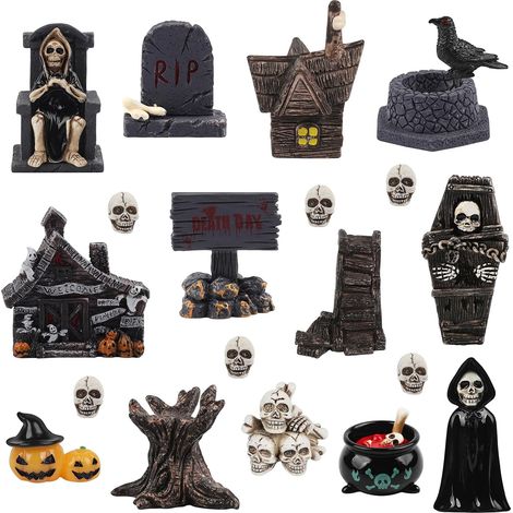21 Pièces Halloween Miniatures Figurines Figures en résine Halloween Ornaments fantôme Squelette Citrouille Miniatures pour Fête d'horreur Décoration de Table pour la Maison (1/5)