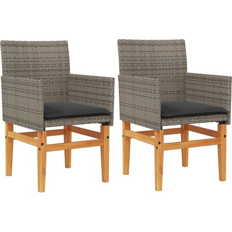 Chaises de jardin coussins lot de 2 Chaises d'extérieur gris résine tressée et bois (1/5)