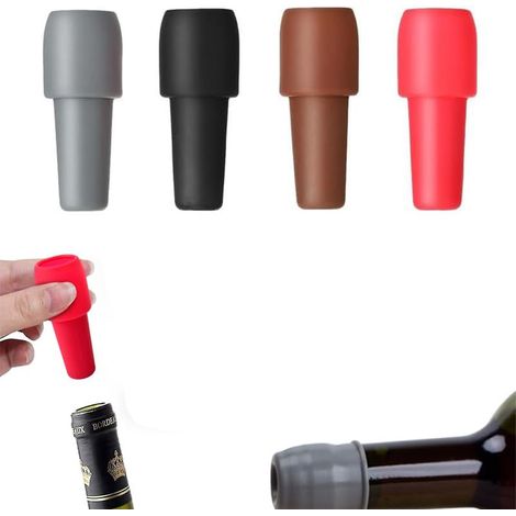 Bouchons réutilisables pour bouteilles de vin mousseux, bouchons en silicone pour bouteilles de vin (lot de 4) (1/5)