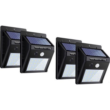 Lot De 4 Spots Led D'extérieur Avec Panneau Solaire Et Détecteur De Mouvement, Crépuscule (1/4)