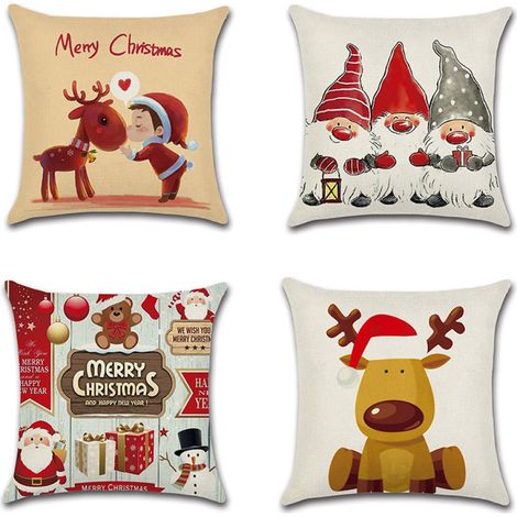 Juego de 4 fundas de cojín con estampado navideño, color dorado, lavables, para salón/dormitorio. (1/5)