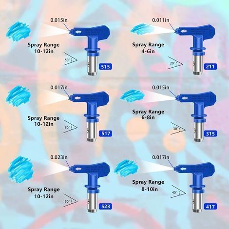pair Lot de 6 buses de pulvérisation réversibles sans air, pistolets à peinture sans air, pièces de pulvérisation pour maisons, bâtiments, terrasses, clôtures (211, 315, 417, 517, 515, 523) (1/3)