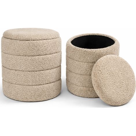 Set 2 Pouf Contenitori Rivestimento Bounclè Beige Seduta Imbottita Ergonomica