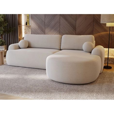Canapé D'angle Convertible Méridienne Droite Aurio Tissu Velours Beige (1/5)