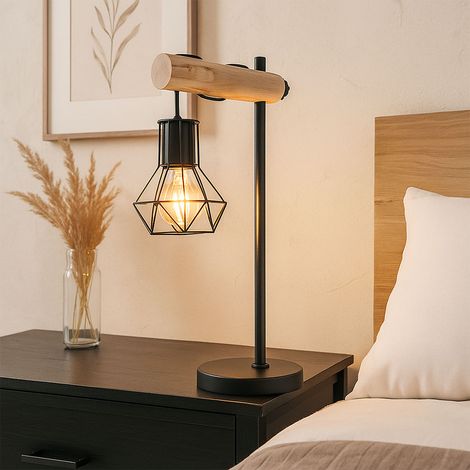 LED Tischleuchte Wohnzimmerlampe Leseleuchte Gitter Beistellleuchte Tischlampe Holzleuchte, Metall, 7W 806Lm warmweiß, LxBxH 33x18x55 cm