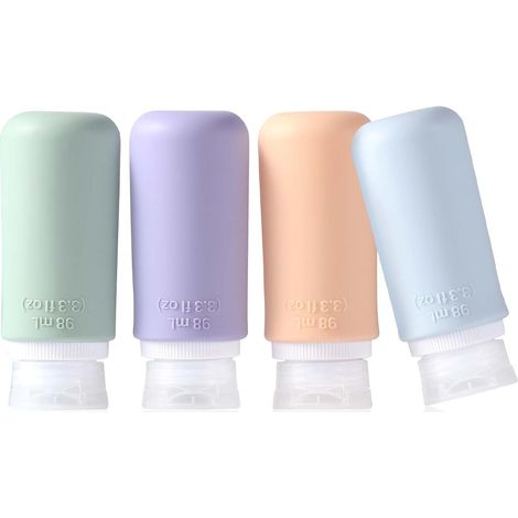 Silikon-Reiseflasche, 4 leere Pumpflaschen, auslaufsicher, Reise-Set für Flugzeuge für Shampoo, Creme, Flüssigkeiten und Lotionen (98 ml) (1/5)