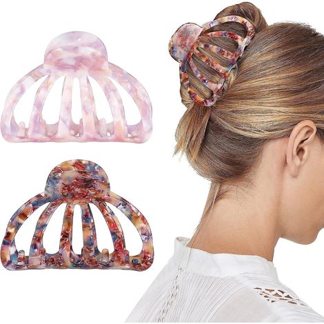 Lot De 2 Pinces Cheveux (colores Et Roses), Pinces Cheveux En Carapace De Tortue Bohme, Pinces Cheveux Grandes Pinces Puissantes Adaptes Aux C (1/5)