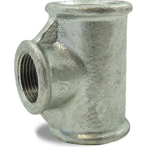 TE Réduit Galvanisé Femelle 90° en Fonte Malléable ØA : 1/2'' ØB : 3/4'' ØC : 1/2''