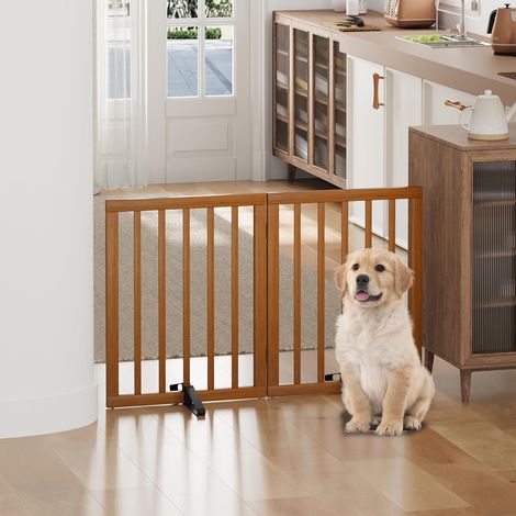 Barrière pour chien pour entrées, Barrière pour chien pliable d'intérieur pour entrées Chambre à coucher 2 panneaux (Noyer) (1/5)