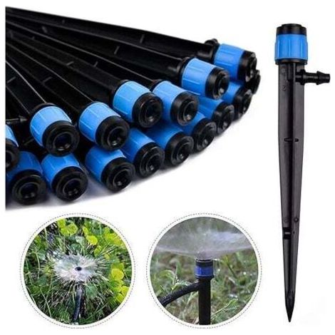100 Stück (blau) Bewässerungstropfer, um 360 Grad verstellbarer Mikrosprinkler für 1/4 (4–6 mm) Bewässerungsschläuche, für die Rasenbewässerung im Gartengewächshaus FLITI