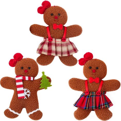 Décoration de Noël - Petit pendentif bonhomme en pain d'épice - Accessoires pour sapin de Noël - Lot de 3 pendentifs (1/5)