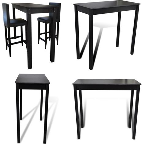 Set de 1 table de bar et 2 tabourets noir - Meubles De Salle À Manger - Ensemble De Meubles - Table Bar - Tabourets - Cuisine Moderne - Home & Living (1/5)