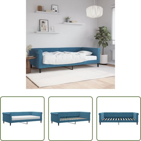 vidaXL Lit de jour avec matelas bleu 100x200 cm velours (1/5)