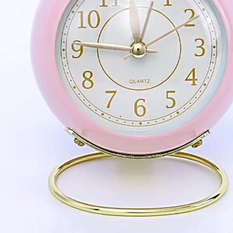 Miroir rond bombé sur socle métal, réveil de chevet quartz silencieux avec veilleuse, rose Barbie 3501-1 (1/3)