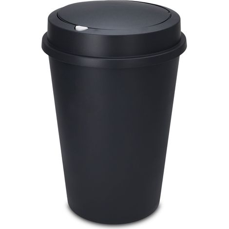 Spetebo – Poubelle à pédale ronde 50L en plastique anthracite – Couvercle à pousser amovible – Dimensions 58cm x 40cm – 90% matériaux recyclés