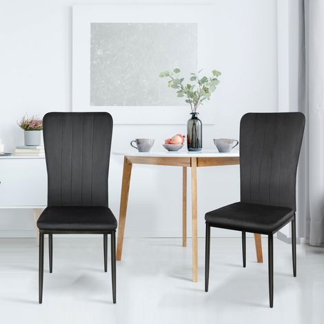 Sifree – Lot de 2 chaises de salle à manger en velours noir – Hauteur assise 44 cm – Dossier incurvé pour confort prolongé – Pieds en métal robustes (1/5)