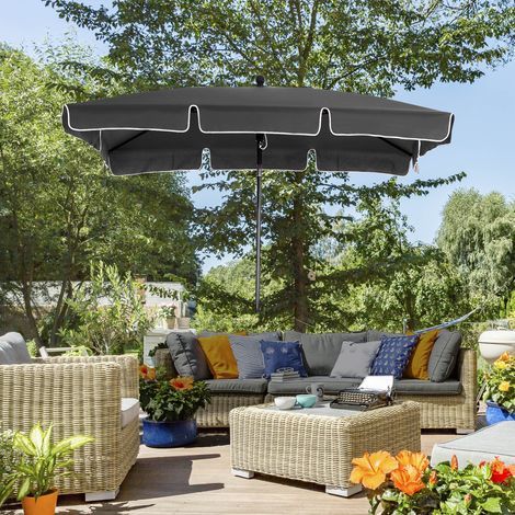 Parasol de jardin rectangulaire inclinable – Aluminium. métal. polyester haute densité. dimensions 2 x 1.3 m. gris – Protection compacte pour balcon (1/5)