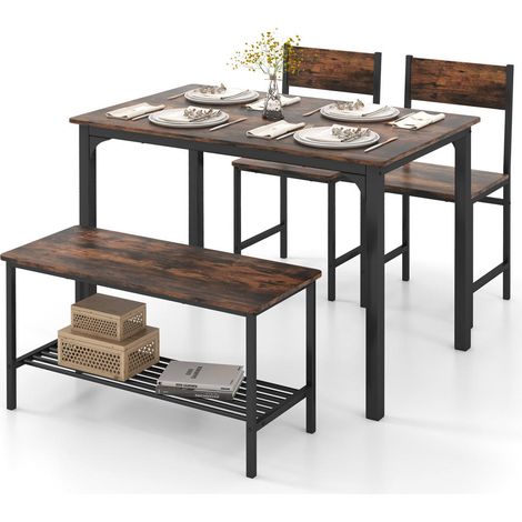 Ensemble salle à manger 4 pièces, table avec 2 chaises et banquette, pour 4 personnes, gain de place (1/5)