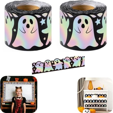 Stickers fantômes lot de 2 rouleaux - autocollants Halloween sans traces pour portes et vitres, noir, 7 cm x 5 m (1/5)
