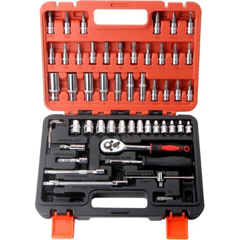 Coffret 53 pièces clé cliquet douilles tournevis 1/4", kit réparation auto moto mécanique avec étui rangement, usage maison ou atelier (1/5)