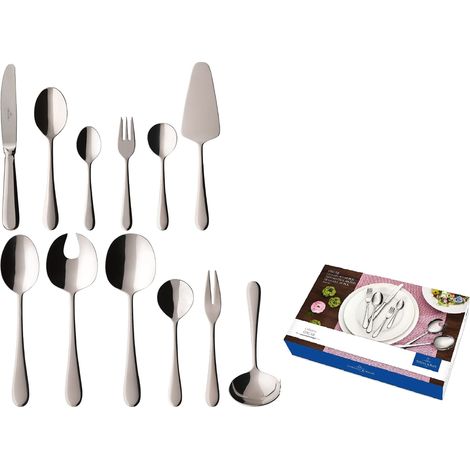 Villeroy & Boch - Oscar Set di Posate 68 Pz. 68 Pezzi Argento,Platino, Lavabile in Lavastoviglie, 12 Persone, Forchette, Coltelli, Cucchiaio, Acciaio Inossidabile (1/4)