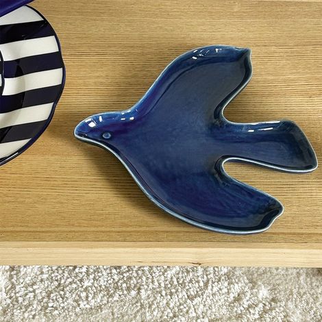 Coupelle ou vide poche oiseau bleu en grès faïence (1/5)