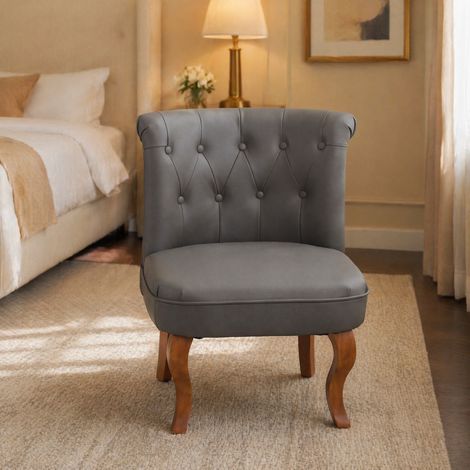 Sedia in pelle grigia con struttura in legno OKMYHOME (1/5)