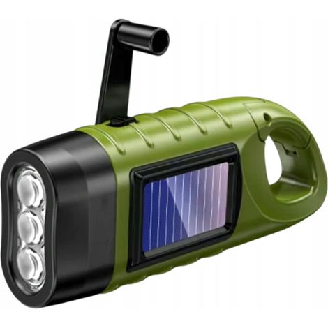 Lampe torche de survie, rechargeable à manivelle (dynamo), solaire, rechargeable, d'urgence (1/5)