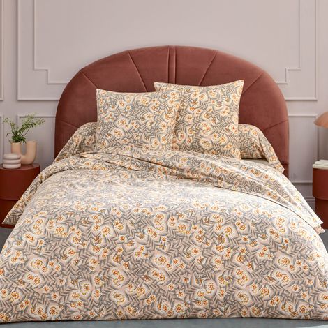 Parure de lit 100% flanelle de coton LILY gris orange 260x240 cm (1/5)