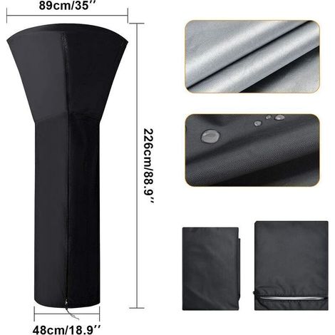 ALLIANDISHousse pour Parasol Chauffant, Housses de Chauffage Extérieur Imperméable Rond Noir, Protection Parasol Chauffant Housse de Protection pour Chauffage de Terrasse, 226x89x48 CM,Superma