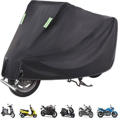 Housse Moto Imperméable, Housse de Protection pour Moto 190T Polyester, Bache Exterieur Etanche avec Trous de Serrure, au Pluie Poussière UV Neige(255x90x125cm) (1/5)