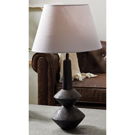 Murray Tischlampe, Sockel aus Naturholz, Schwarz, 60 cm, 35 cm breit x 60 cm hoch