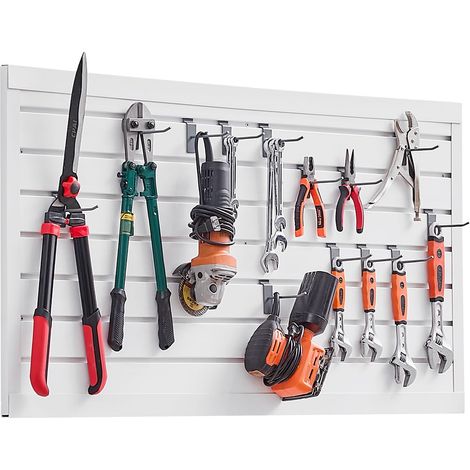 Panneau à Lattes Mural Garage, 1225 x 645 mm, Panneau Rangement Outils en PVC avec Conception Modulaire, Porte-outils Muraux pour Affichage, Organisation, Stockage, Atelier, Artisanal, Blanc (1/5)