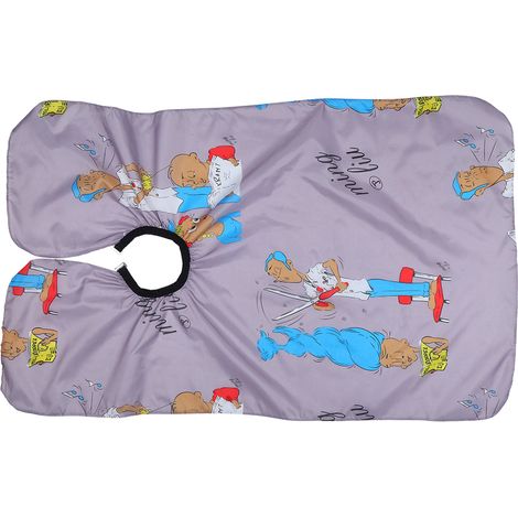 Cape pour enfant, cape de coiffure professionnelle imperméable, cape de barbier, motif dessin animé, grise (1/5)