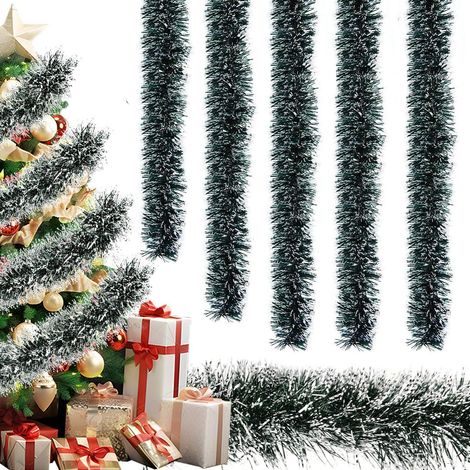 5x 2M Lametta Girlande Grün mit Weiß, Weihnachtsbaum Deko, Party & Hochzeit